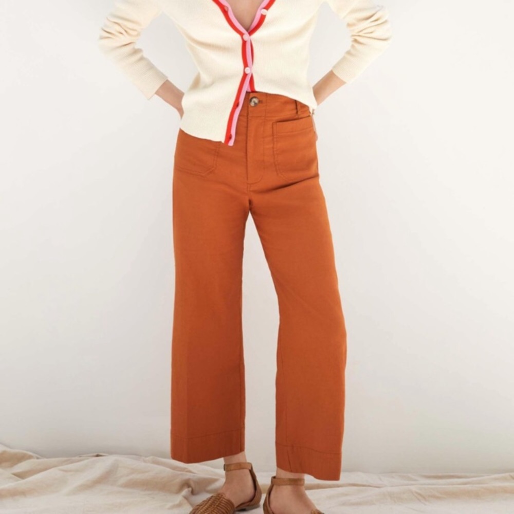 Anthropologie Maeve The Colette Cropped Wide-Leg Pants Cedar